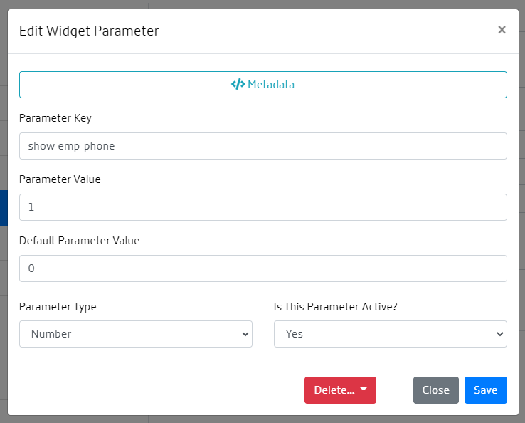 Widget Parameter form