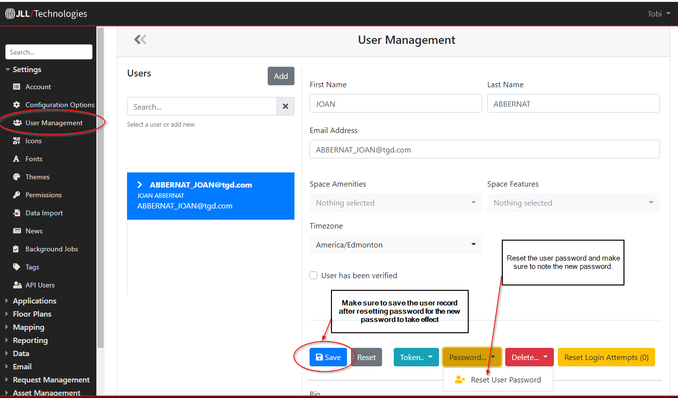 User Password reset