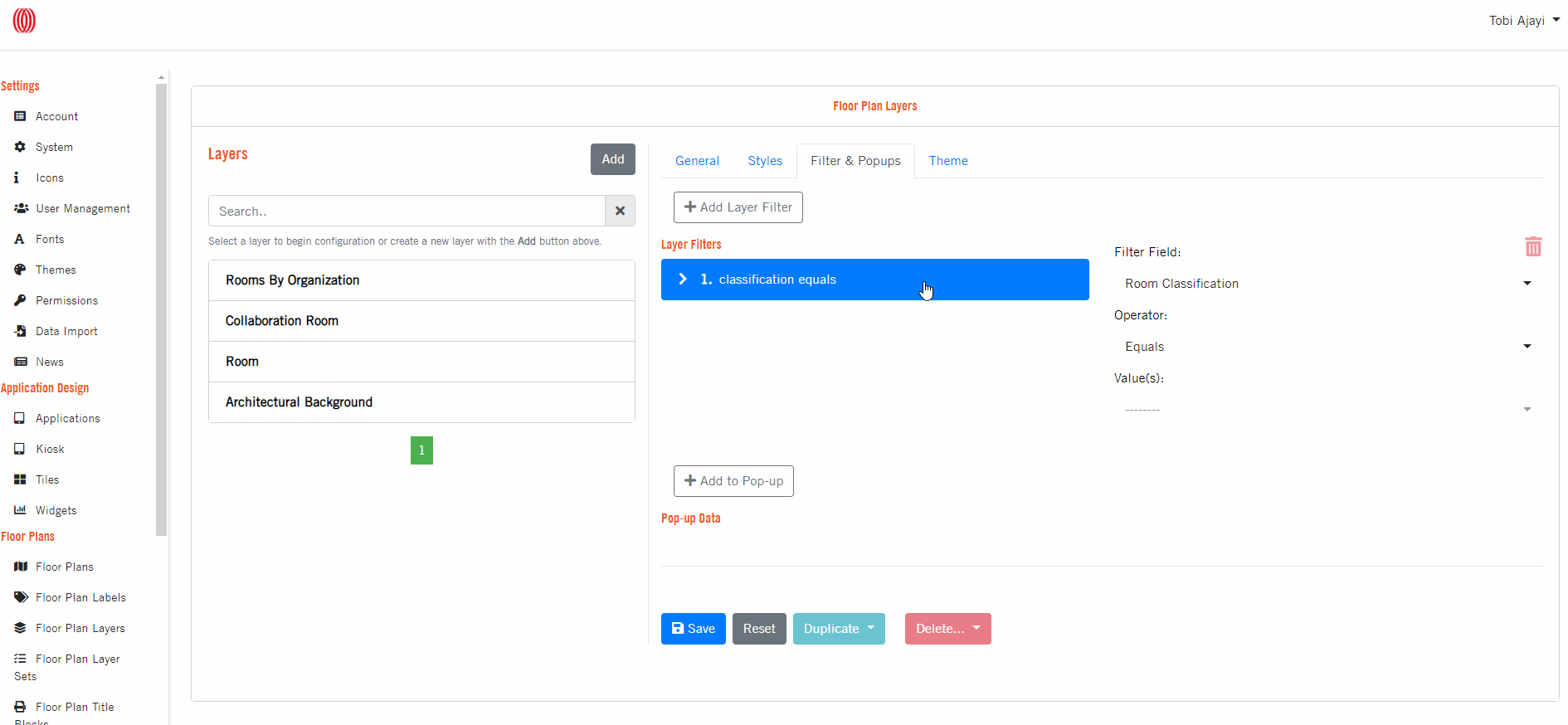 Create Floor Plan Layer filters