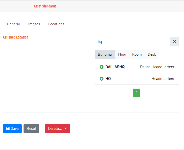 Assign Asset Standard to Location