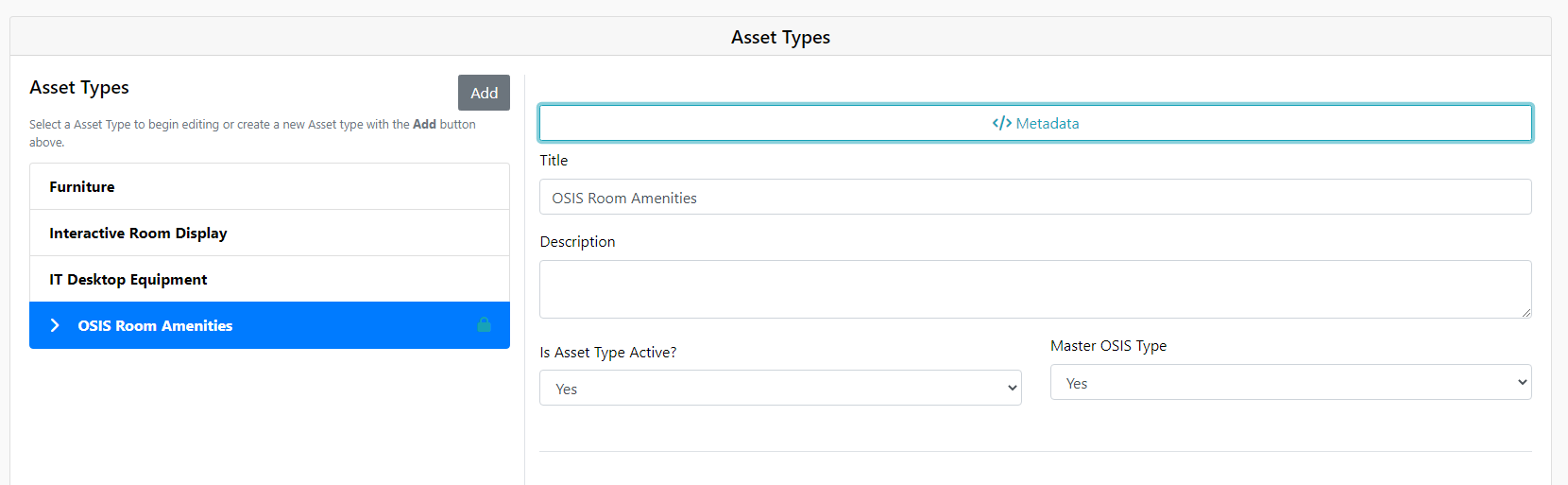 Asset Type form
