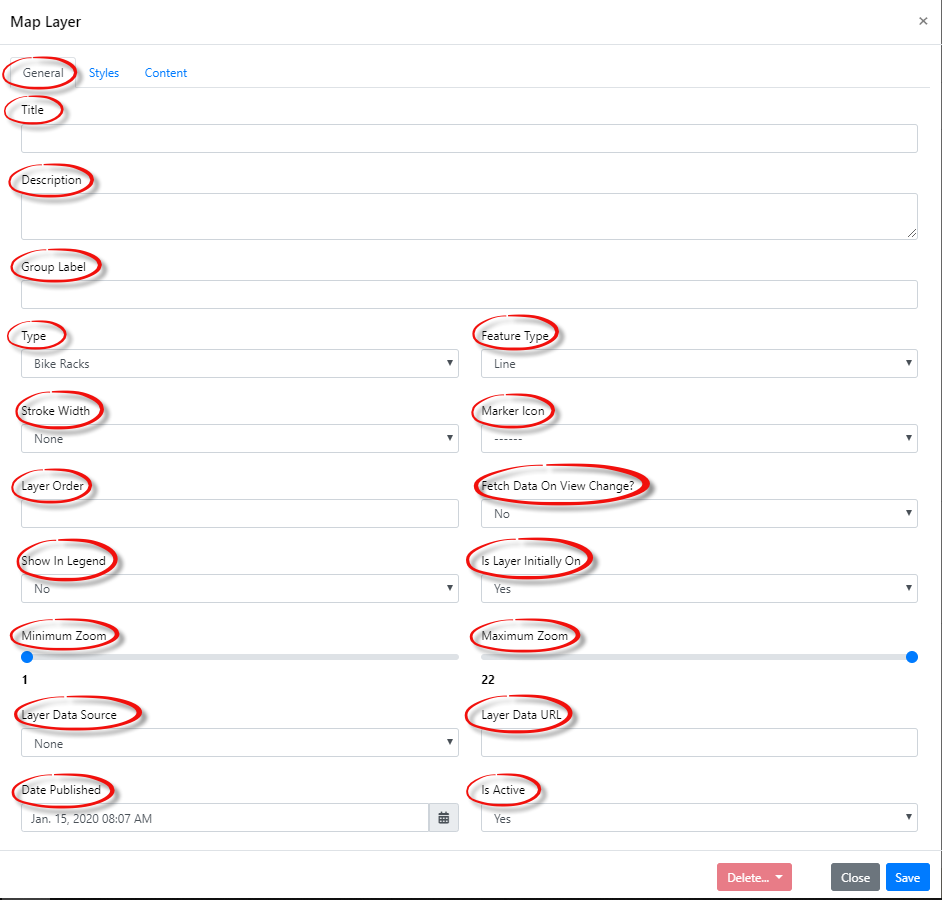 Create New Map Layers Form