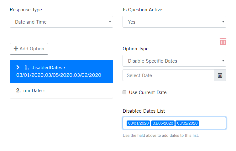 Question date restrictions options