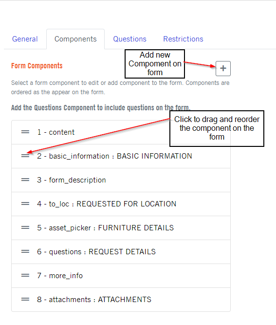 Request form component tab