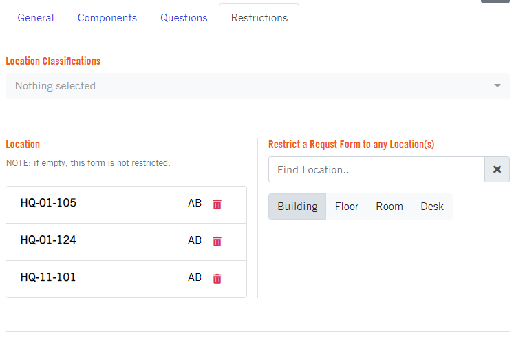 Request form component tab