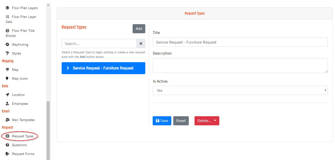 Request Type form